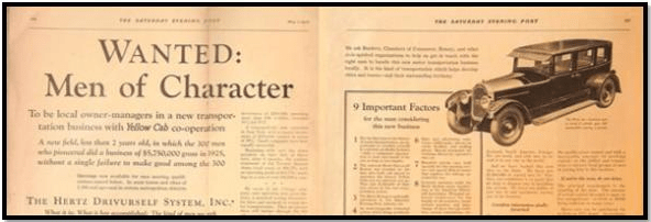 Wanted: Men of Character - Old Hertz advertisement